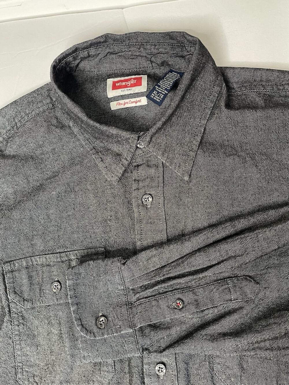 Wrangler Flex for Comfort Gray Chambray Button Shirt Men’s XL Western